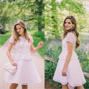 Banana Republic Cotton eyelet Lace overlay Peplum Dress cap sleeve geometric 12
